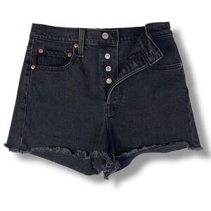Levi's Ribcage Shorts Black High Rise Cutoff Raw Hem Size 27